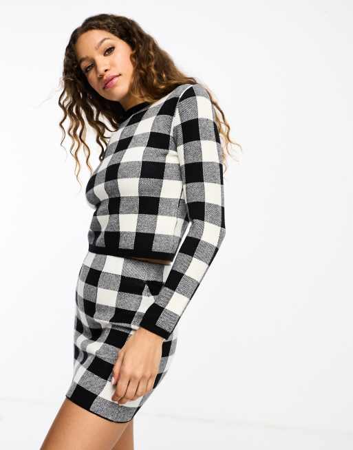 Gianni Feraud - Cropped trui met geruite print in zwart-wit, deel van co-ord set