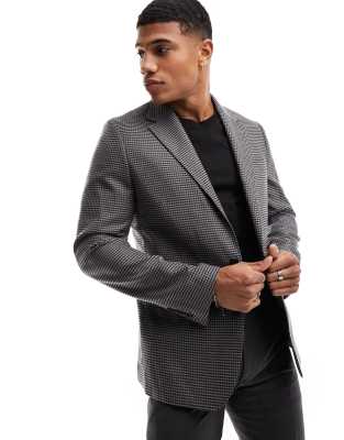 Gianni Feraud Gianni Feraud dogtooth black and white slim suit jacket in navy grey