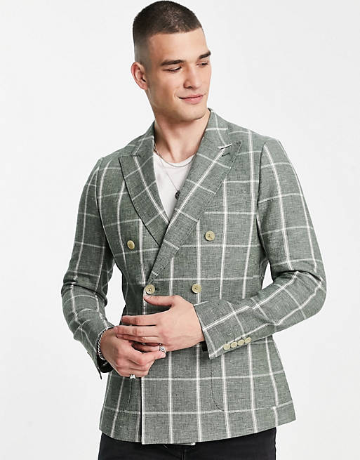 Gianni Feraud double breasted slim fit checked blazer