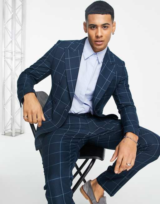 Navy check hotsell suit jacket