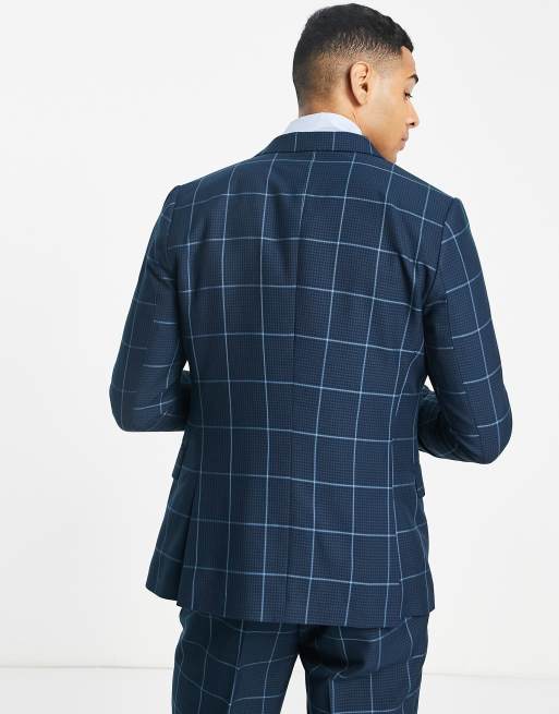 Gianni Feraud double breasted slim fit navy check suit jacket