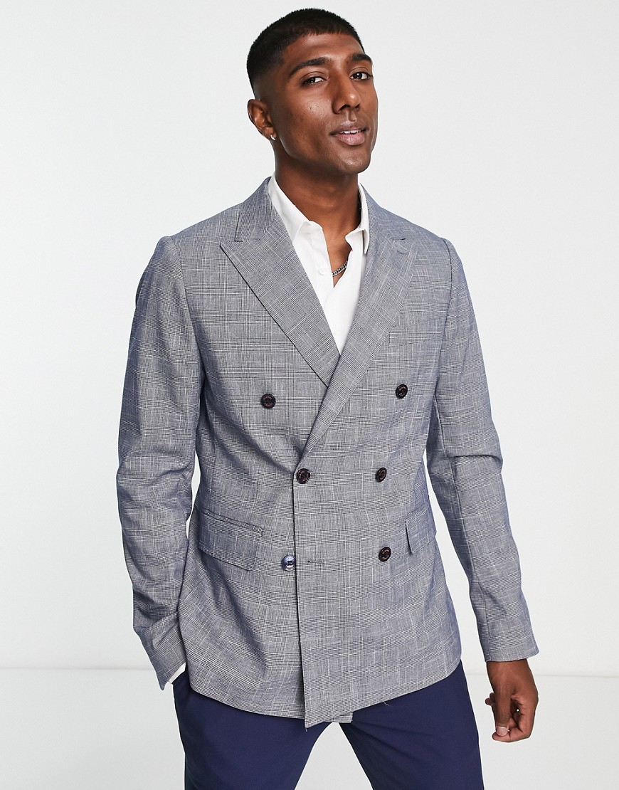 Gianni Feraud double breasted suit jacket in grey check