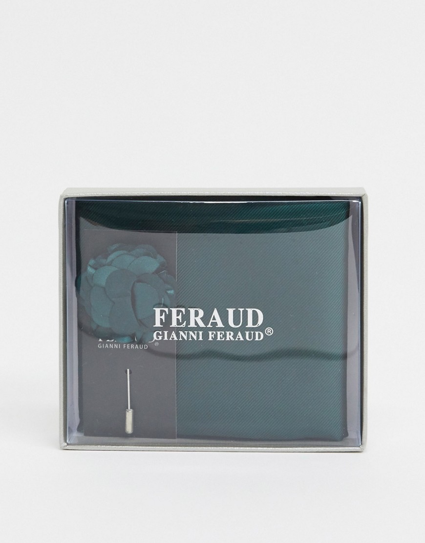 Gianni Feraud – Enfärgad bröstnäsduk med kavajnål-Blå