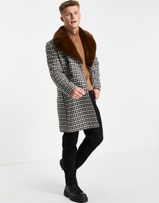 Gianni Feraud faux fur collar checked coat - ASOS Price Checker