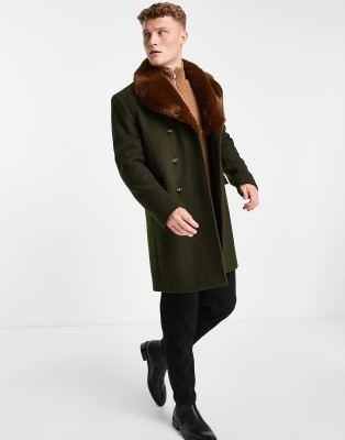 double breasted fur collar coat