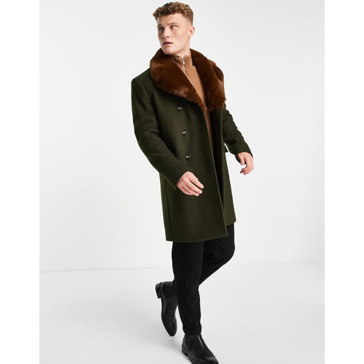 Military overcoat with hot sale detachable faux fur collar