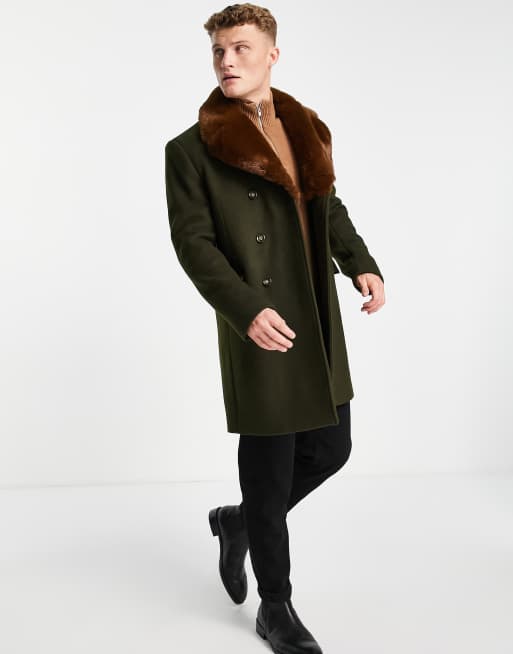 Gianni Feraud faux fur collar double breasted coat ASOS