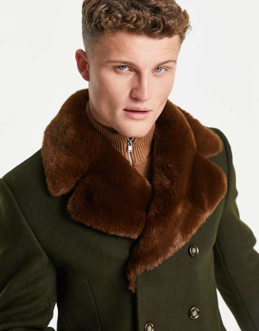 Faux fur hotsell double breasted coat