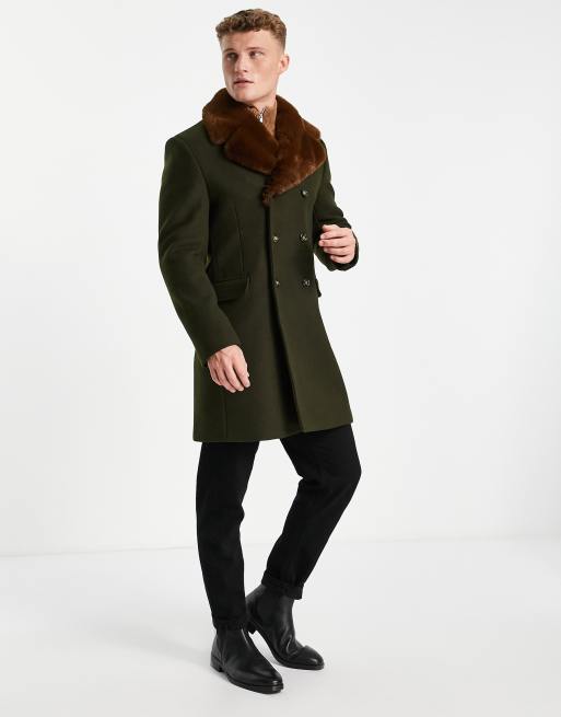 Gianni feraud premium removable faux shop fur collar cashmere blend military coat