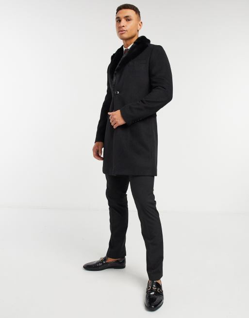 Gianni feraud premium removable faux fur collar cashmere blend military clearance coat