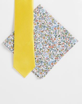 Gianni Feraud floral print pocket square and plain tie set