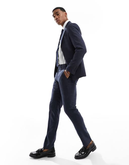 Gianni Feraud - Geruite smalle pantalon in marineblauw