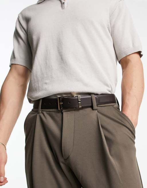 Gianni Feraud - Gladde leren riem met chunky gouden gesp in zwart