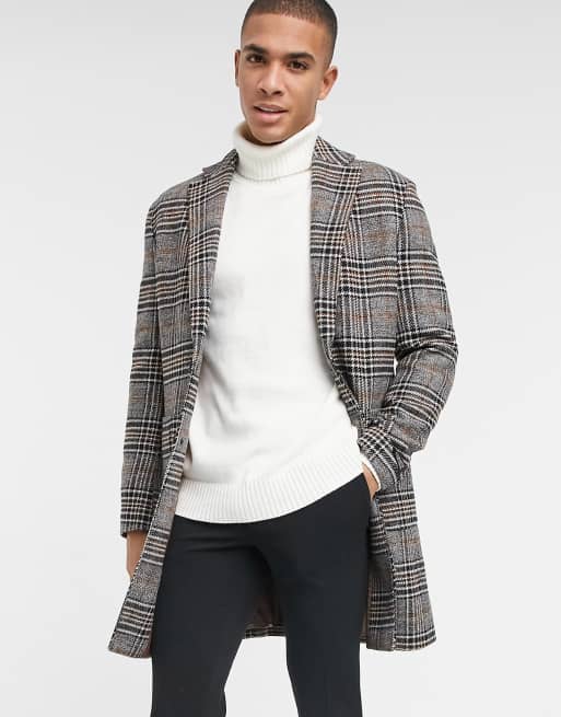 Grey check overcoat hot sale mens