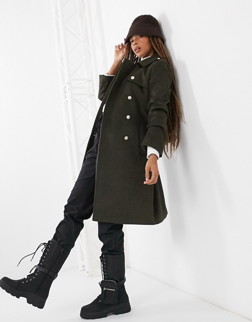 Gianni Feraud Green boxy fit military overcoat with black trims