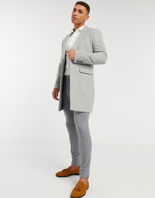 Gianni Feraud grey herringbone wool blend coat