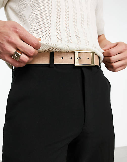 Gianni Feraud heavy grain leather belt in taupe | ASOS