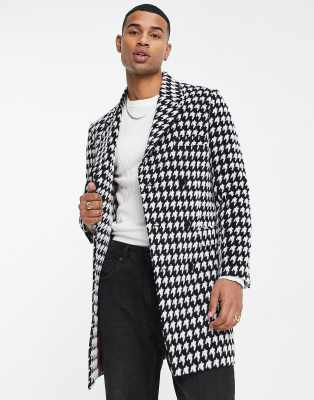 Gianni Feraud houndstooth coat in black and white