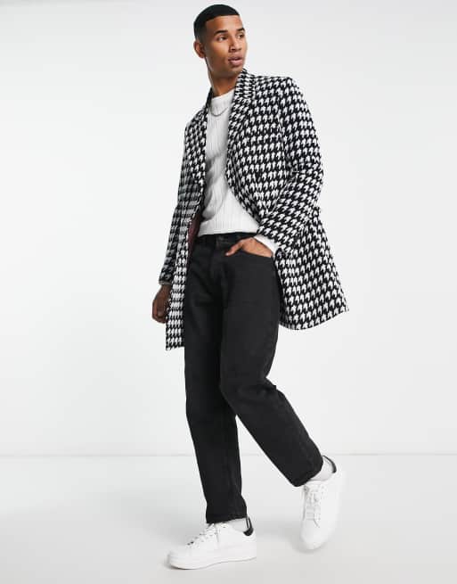 Gianni Feraud houndstooth coat in black and white ASOS