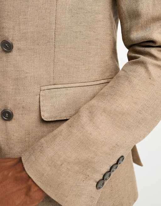 Gianni Feraud - Kamelbrun habitjakke i hørblanding i slim fit, 3 af 5