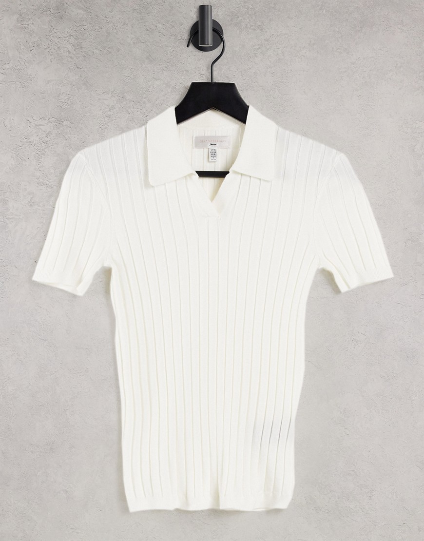 Gianni Feraud knitted collared polo in cream-White