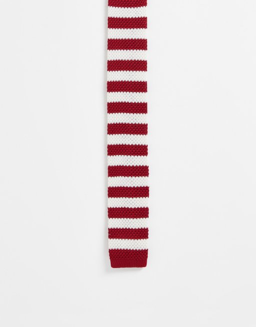 Gianni Feraud knitted stripe tie in burgundy and cream