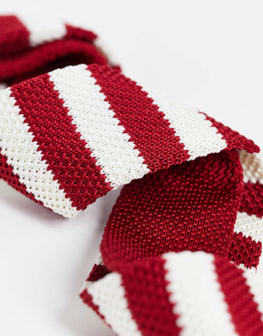 Gianni Feraud knitted stripe tie in burgundy and cream, 3 of 4