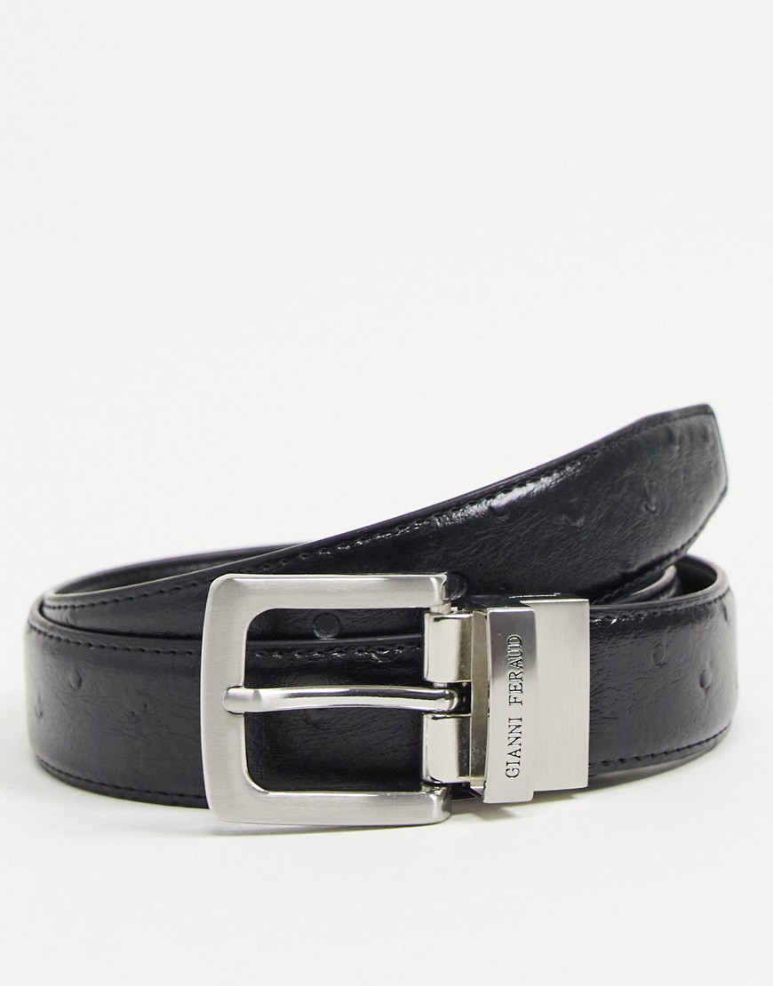 Gianni Feraud leather ostrich belt in black