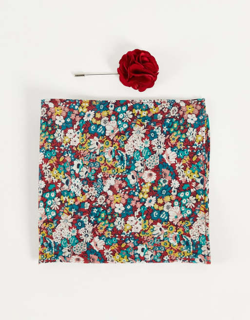 Gianni Feraud liberty pocket square and plain lapel pin set