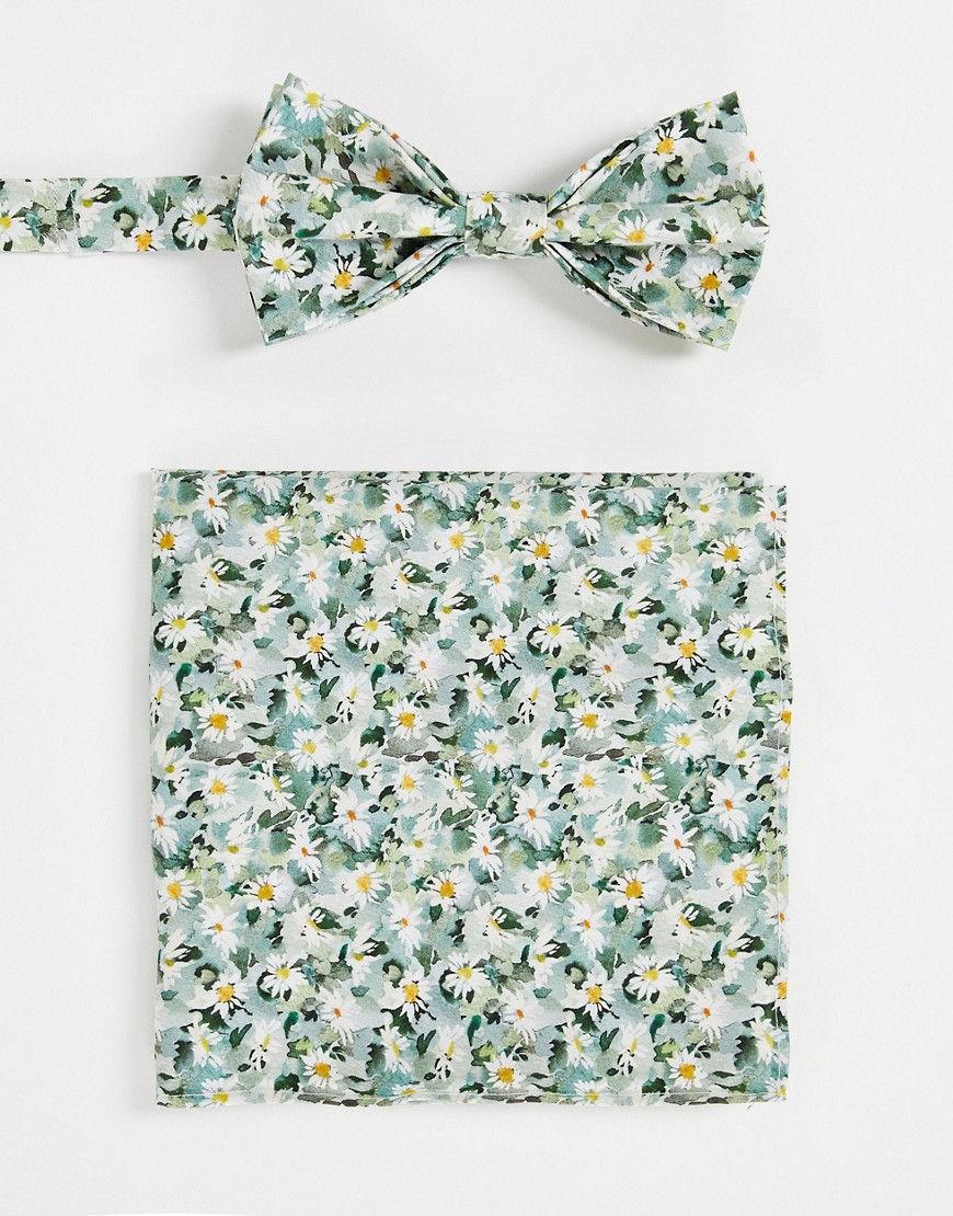 Gianni Feraud liberty print floral bow tie and pocket square set-Green
