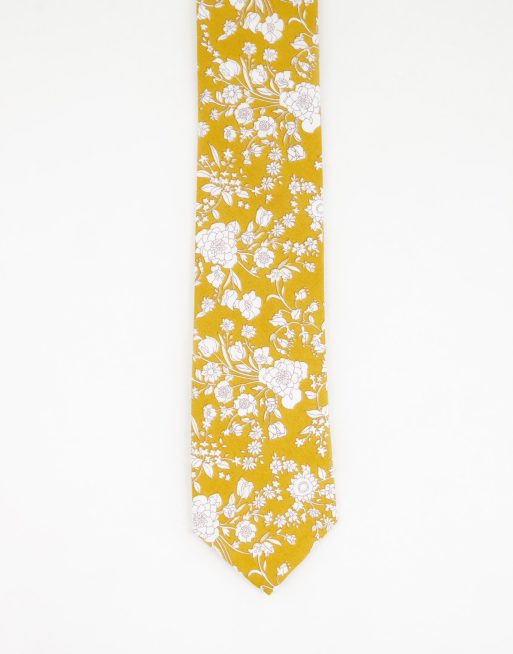 Gianni Feraud Liberty print floral tie in mustard
