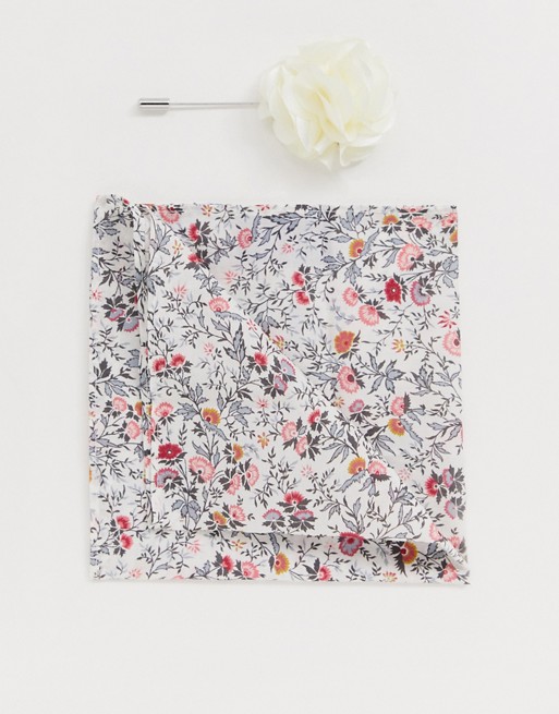 Gianni Feraud Liberty print mina cotton pocket square & lapel pin set
