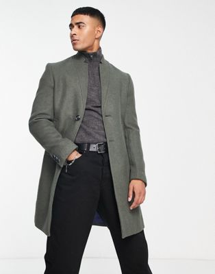 Gianni Feraud long line wool coat in dark green