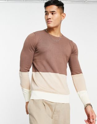 Gianni Feraud long sleeve striped jumper in brown