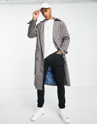 Gianni Feraud longline belted mac coat in charcoal - ASOS Price Checker
