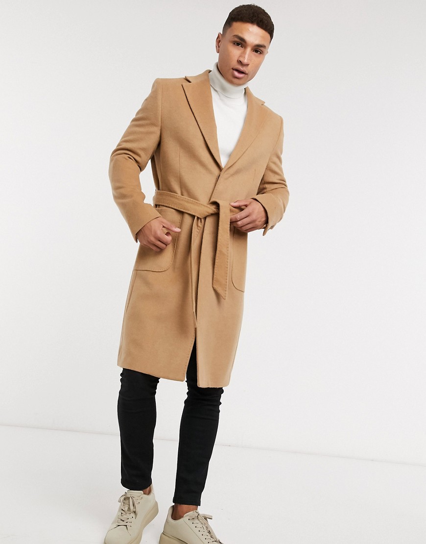 Gianni Feraud longline belted wool blend coat-Brown