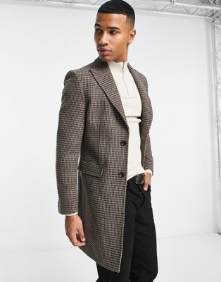 Gianni Feraud longline check coat in brown - ASOS Price Checker