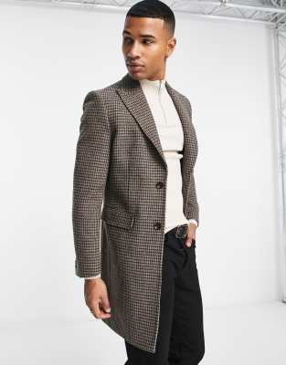 Gianni Feraud longline check coat in brown