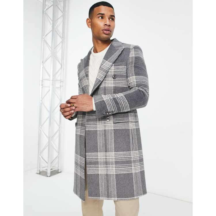 Gianni Feraud longline checked coat in grey | ASOS