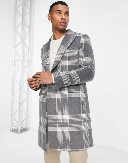 Gianni Feraud longline checked coat in grey