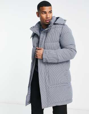 Gianni Feraud longline puffer coat in grey check | ASOS