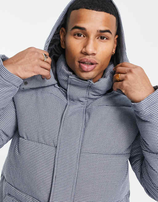 Grey check puffer on sale jacket