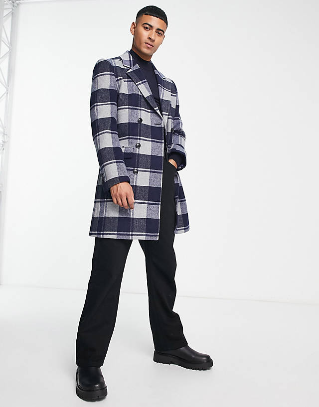 Gianni Feraud - longline wool coat in blue check