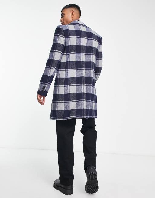 Gianni Feraud longline wool coat in blue check | ASOS