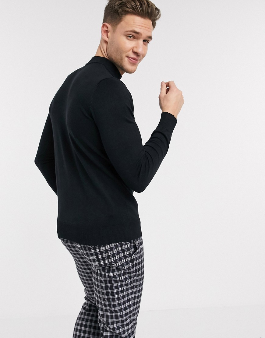 Gianni Feraud - maglione premium stretch attillato con collo alto a maglia fine-nero