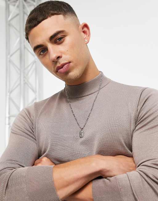 Gianni Feraud - Maglione premium stretch attillato con collo alto a maglia fine