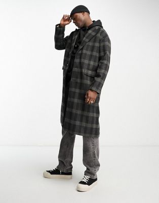 Gianni Feraud wool longline checked coat in green and black - ASOS Price Checker