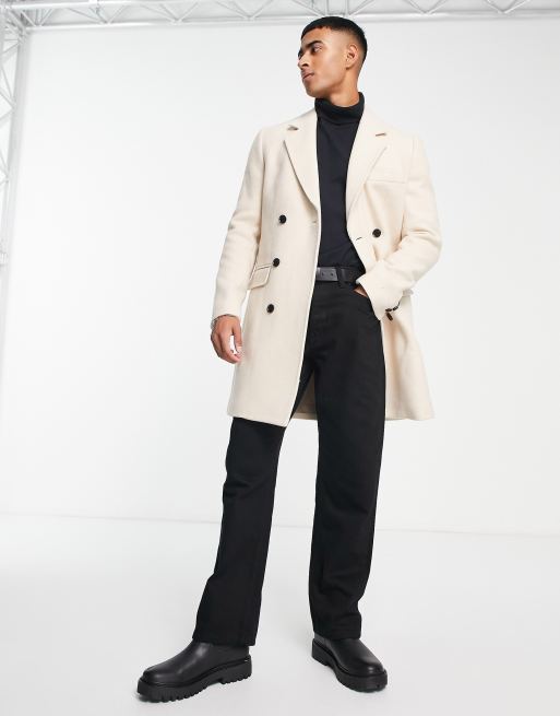 manteau long laine creme