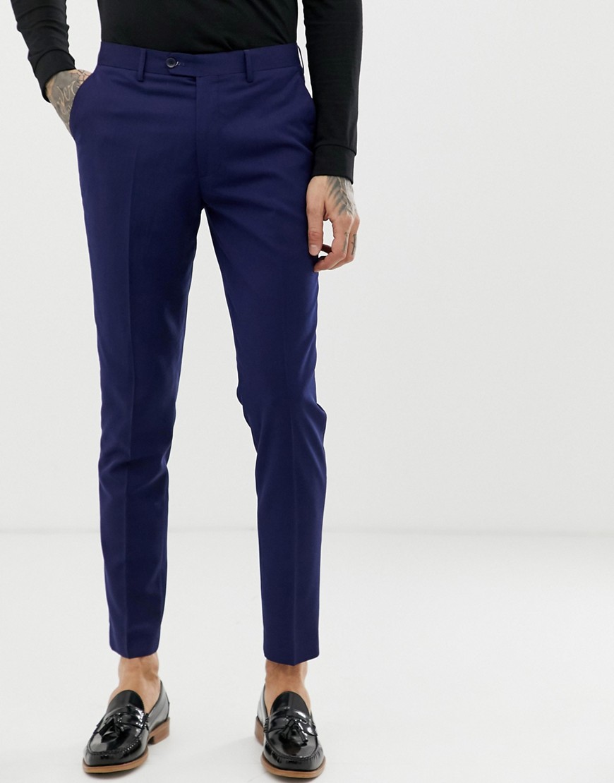 Gianni Feraud – marinblå rutiga kostymbyxor med smal passform av ullblandning