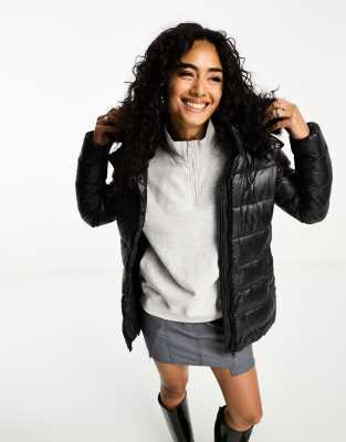 Millie faux fur trim hooded padded jacket in black